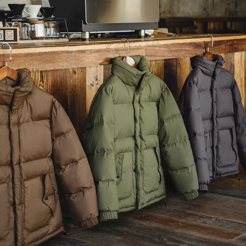 Maden Wax Surface 90% Down Jacket Men Removable Hooded Thickened Warm Winter Stand-up Collar Coat Men's Padded Outer Clothing