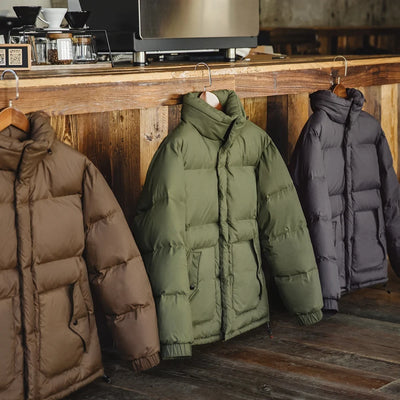 Maden Winter Wax Surface Down Jacket for Men Removable Hooded Thickened Warm Stand-up Collar Coat Men's Padded Outer Clothing