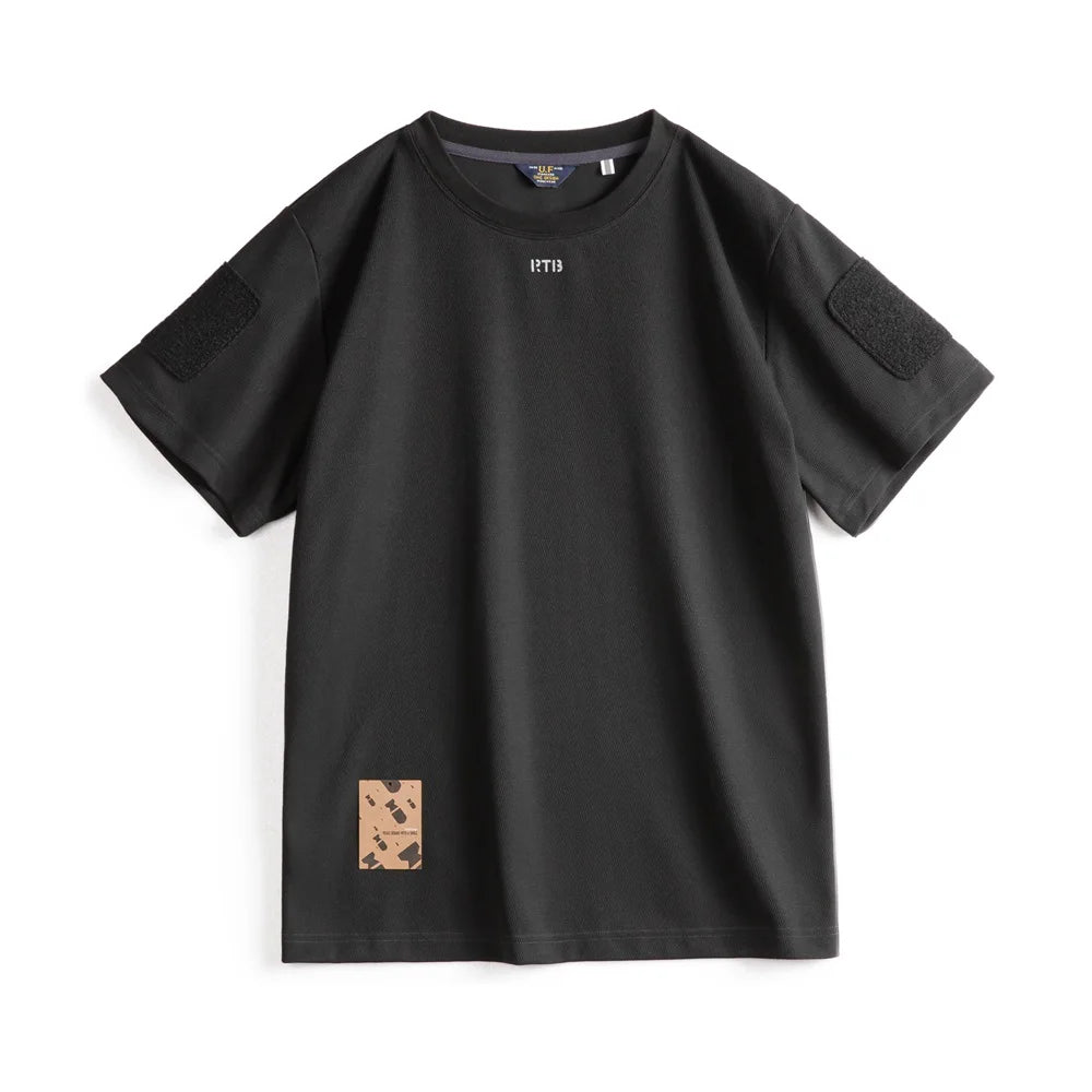 Maden Men's Short Sleeve T-Shirts with Badge attaching Design Breathable Sweat wicking Training Tees Casual Tops for Summer