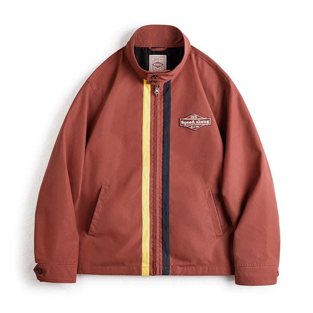 Maden New Retro 60's Contrasting Racing Jacket Stand-up Collar Sporty and Casual Zippered Outerwear for Men's Versatile Jackets