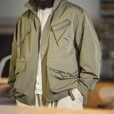 Maden Men's Urban Outdoor Large Pockets Green Jackets Amekaji Camping Loose Casual Lapel Jacket Windbreak Hiking Coats