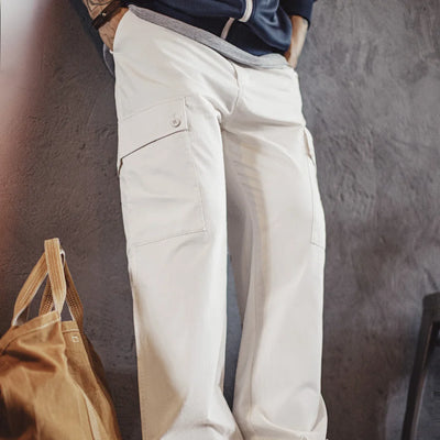 Maden Men's M43-Style Heavyweight Tactical Pants Cotton Cargo Pants with Elastic Waist Multi-Pocket Straight Trousers for Summer