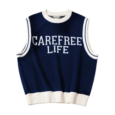 Maden Round-neck Casual Knitted Vest for Men Academy Style Spring and Autumn Streetwear Sleeveless Vest Letter Printed Pullover