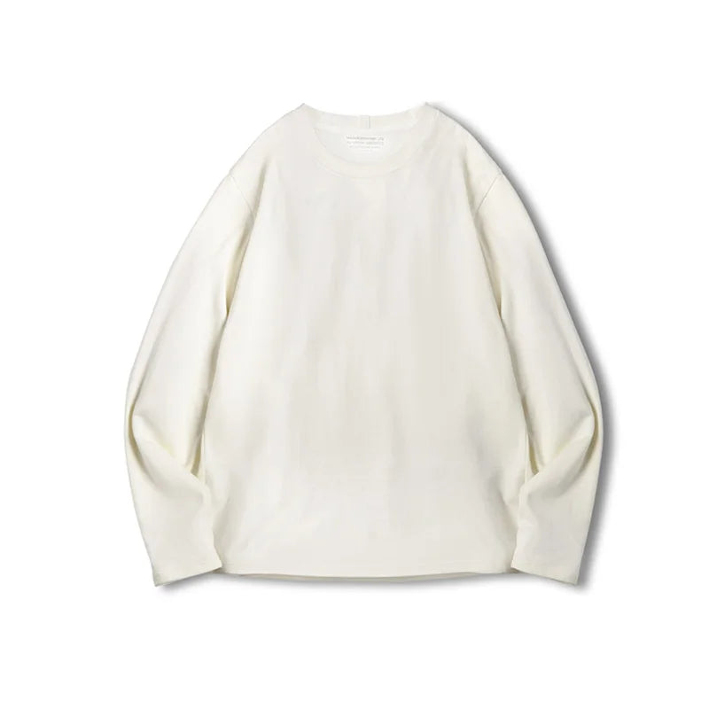 Maden Basic Long Sleeve Cotton T-shirt for Men Beige Round Collar Bottom Shirts Spring and Autumn Inner Sweatshirt Men's T-shirt