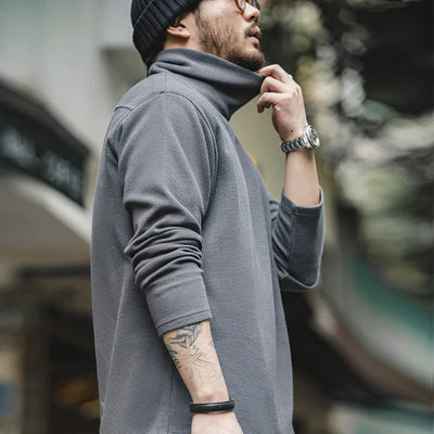 Maden Casual Gray Knitted Turtleneck Sweaters Men's Vintage 310g High Collar Waffle Pullovers Basic Fashion Black Warm Jumper