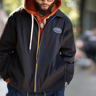 Maden Men Stadium Jackets Autumn Windproof and Wrinkle-resistant Coats Blue and Yellow Color Collision Zipper Streetwear Jackets