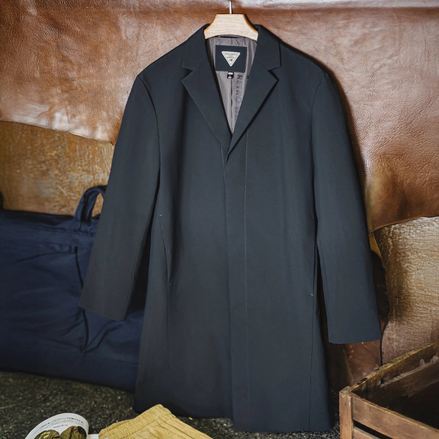 Maden Men's Vintage Commuter Trench Coat Mid-Length Water-Repellent Overcoat Blue Lapel Back Vent Windbreak for Spring Fall