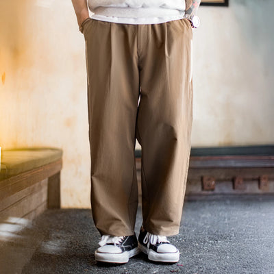 Maden Men Vintage Khaki Casual Pants Lightweight Tapered Long Pants Elastic Waist Wrinkle-Resistant Trousers for Fall Commuting