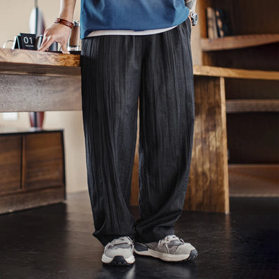 Maden Casual Water Wave Pleated Pants Men's Spring and Summer Cityboy Style Loose Fit Trousers with Elastic Waist Cool TR Bottom