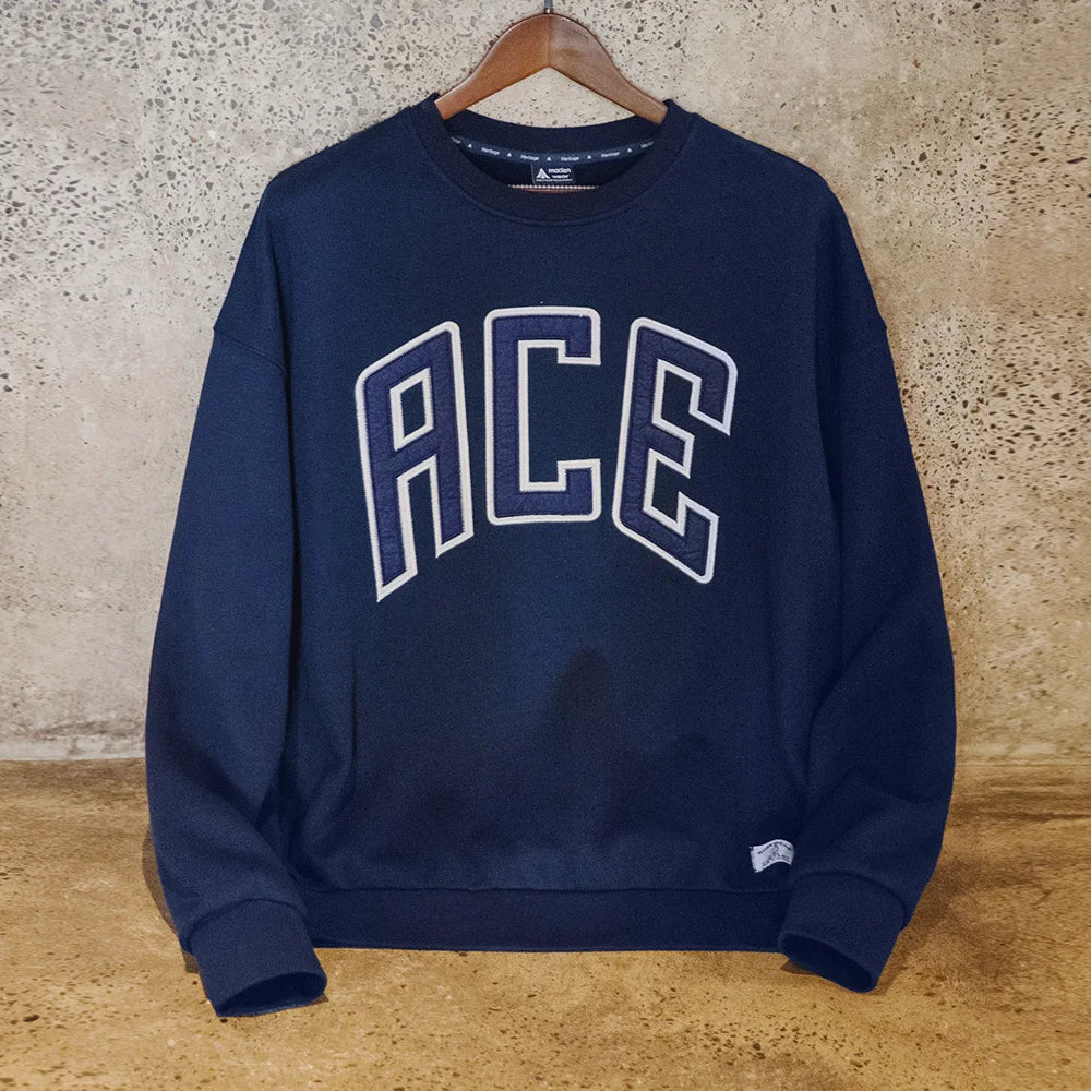 Maden Casual Hoodie with Letter Embroidery Fleece Lining Collegiate Style Sweatshirt Thick Warm Round Neck Tops for Men's Fall