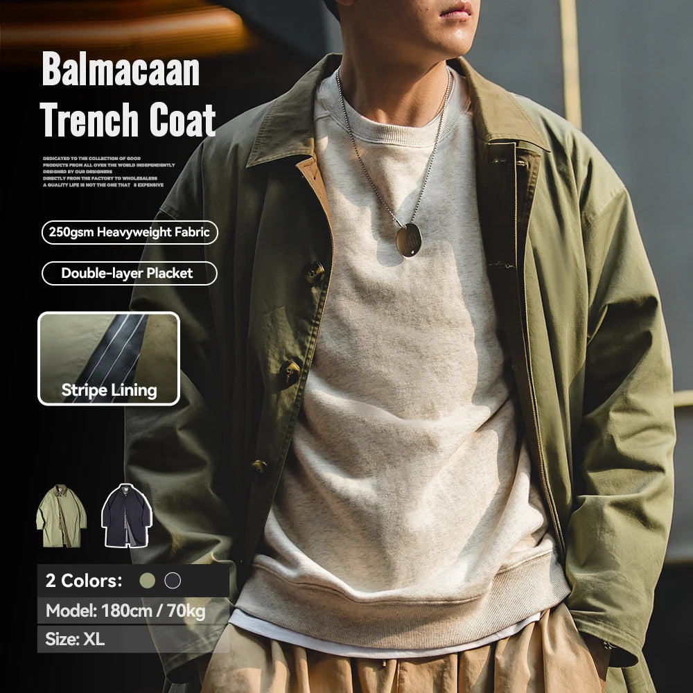 Maden Workwear Men's Autumn American Casual Contrast Windbreaker Heavyweight Loose Mid length Thin Coat