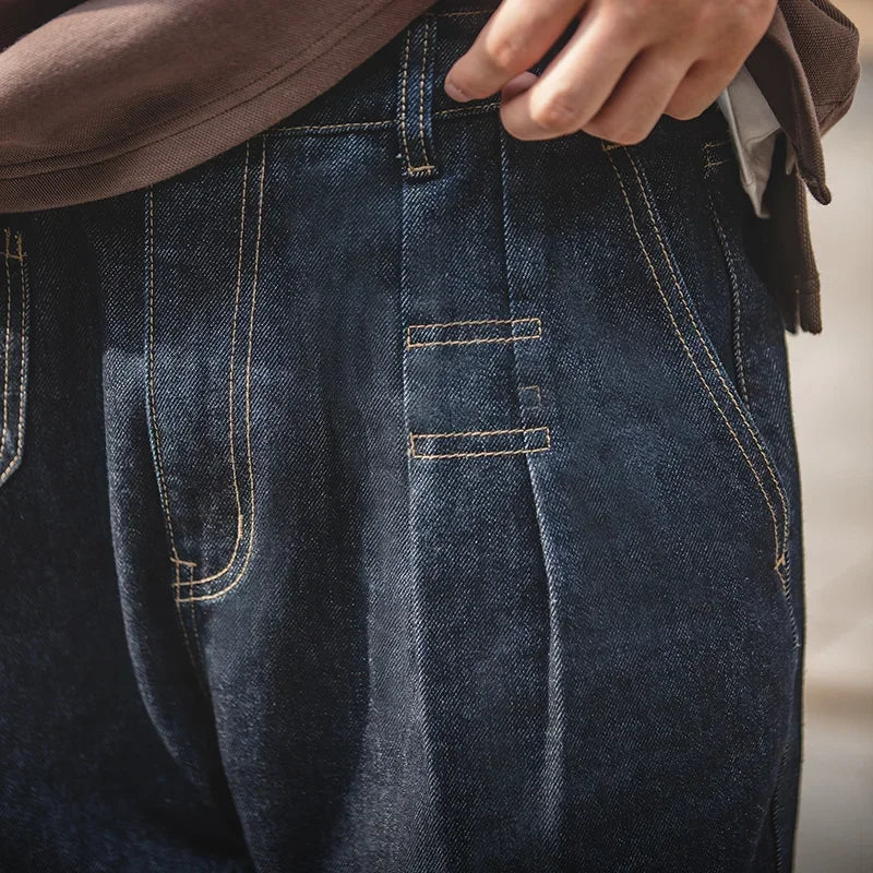 Maden Retro Denim Wash Baggy Men's Jeans Wide Leg Tapered Pants Fashion Casual Streetwear Jean Straight Elastic Men Trousers