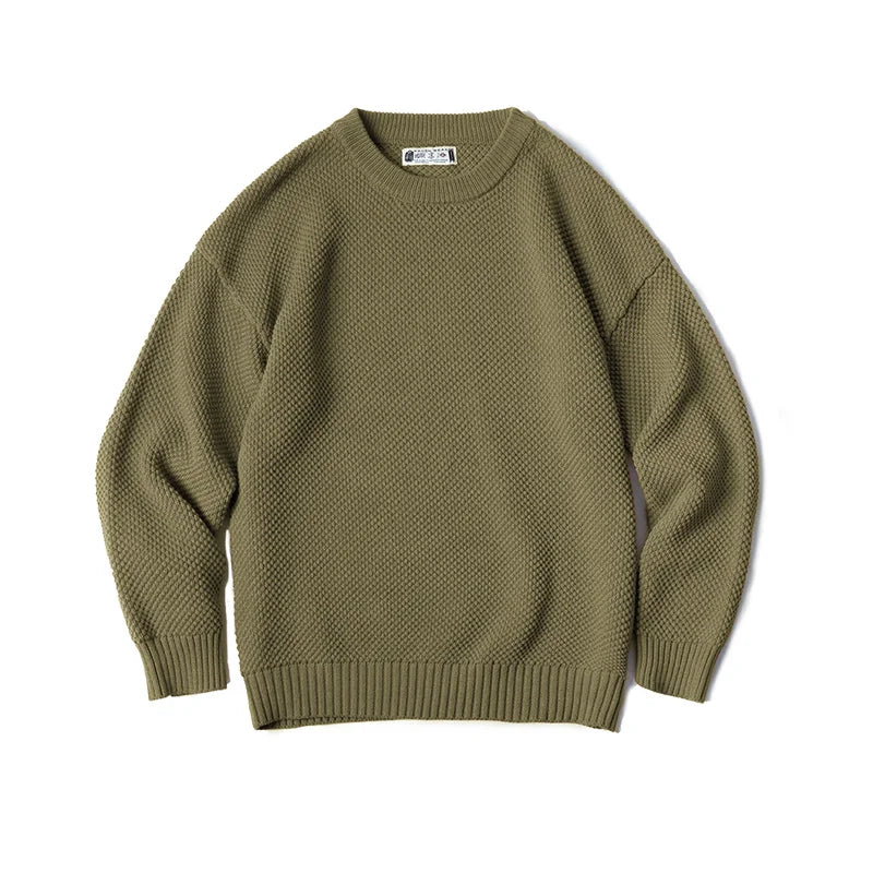 Maden Workwear Men's Vintage Heavyweight Grey Pineapple Pattern Sweater Thickened Round Neck Lazy Autumn Knit
