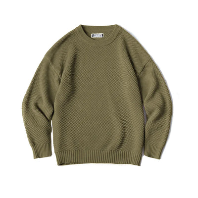 Maden Workwear Men's Vintage Heavyweight Grey Pineapple Pattern Sweater Thickened Round Neck Lazy Autumn Knit
