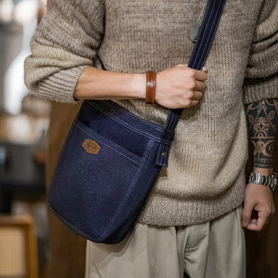 Maden New Retro 9.6oz Denim Washed Cowboy Bag Adjustable Blue Messenger Shoulder Bag Newsboy Unisex Style Bags for Daily