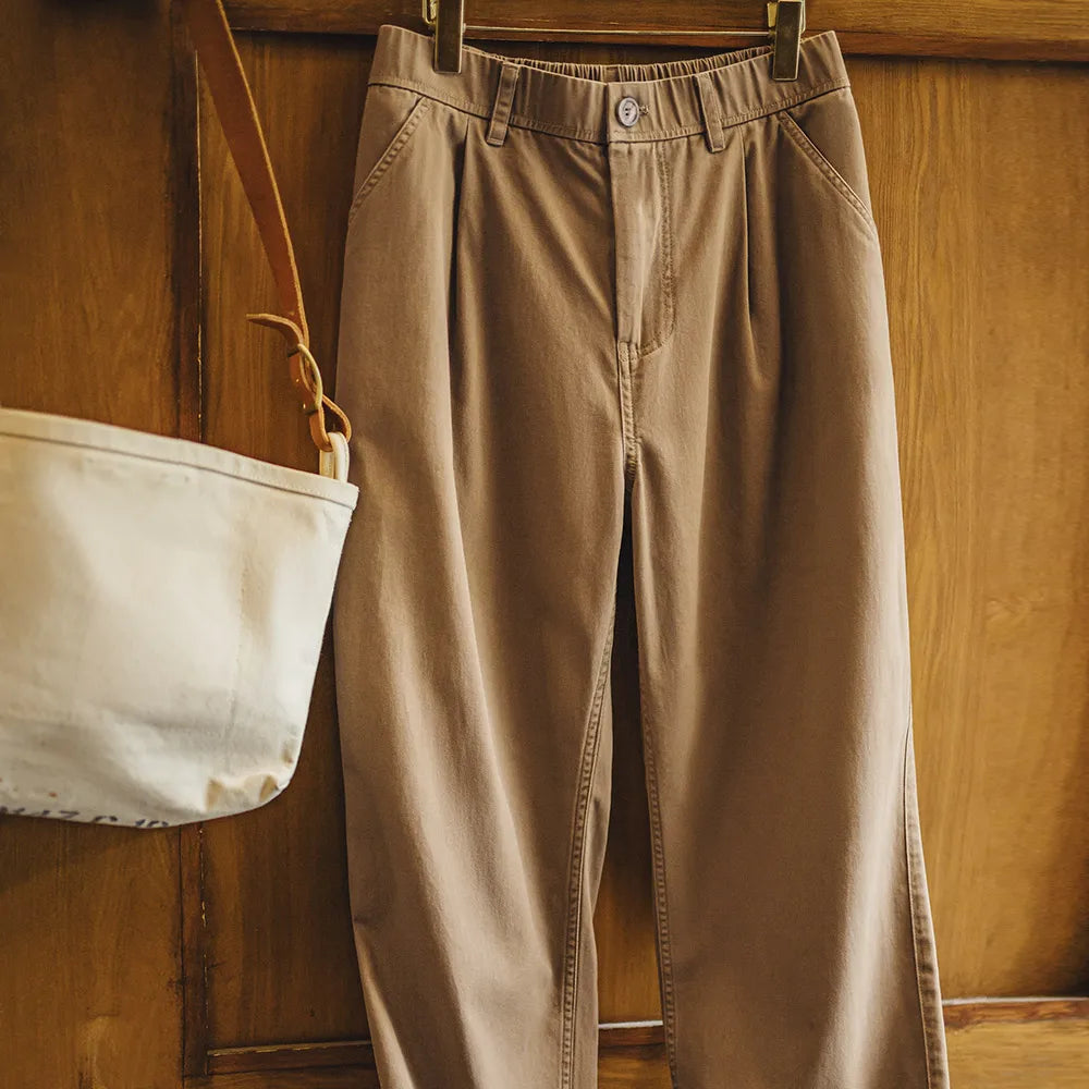 Maden Vintage Lumberjack Casual Pants Loose-Fit Straight-Leg Trousers Cotton Twill Khaki Long Pants Men's Versatile Fall Bottoms