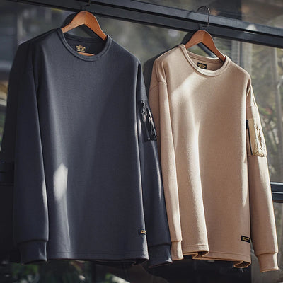 Maden Workwear Mountain Outdoor MA1 Waffle Sweatshirt Functional Wind Drape Versatile Round Neck Long-sleeved T-shirt Men