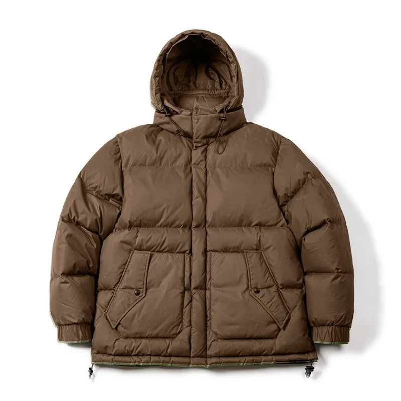 Maden Winter Wax Surface Down Jacket for Men Removable Hooded Thickened Warm Stand-up Collar Coat Men's Padded Outer Clothing