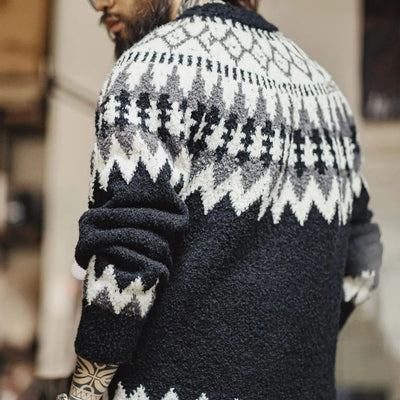 Maden Vintage Heavyweight Fair Isle Icelandic Sweater Round Neck Jacquard Bottom Knitwear Thickened Warm Pullovers for Christmas