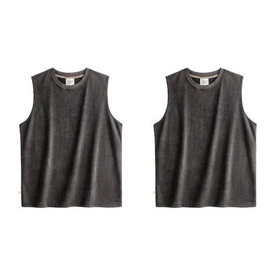 Maden Retro Aged Men's Summer Tank Tops Cotton Breathable Sports Fitness Vest Solid Color Sleeveless T-shirt for Base Layers