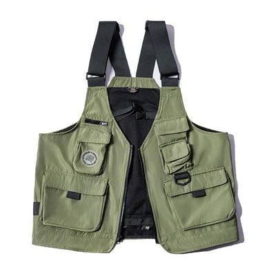 Maden Men Multi-pocket Tactical Vest Jacket & Bag Japan Retro Multi-function Photography Waistcoat Wide Shoulder Strap Solid Bag