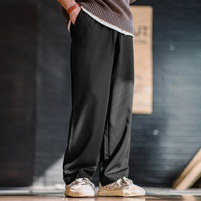 Maden Easypants Casual Pants Iron-free Anti-wrinkle Loose Straight Fit Solid Elastic Waistband with Pocket Design, Trousers
