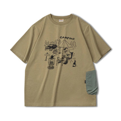 Maden Summer Short Sleeve T-Shirts Outdoor Camp Fun Print Tees with Waterproof Pocket Casual Loose Fit Tops for Men