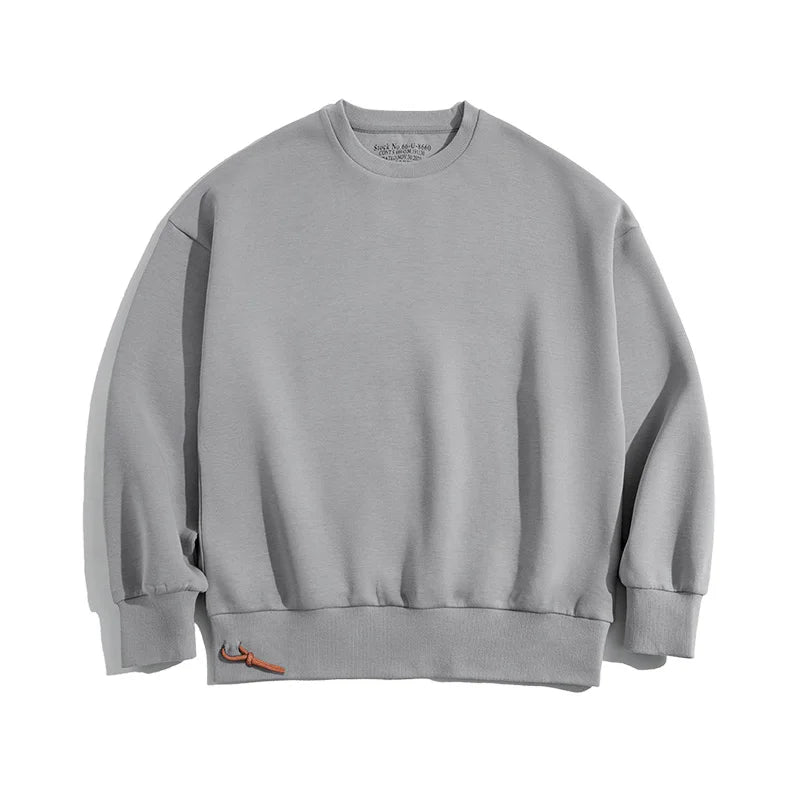 Maden Workwear Retro Grey Off Shoulder Space Cotton Sweater Air Layer Hatless Round Neck Coat Head Men's Fashion