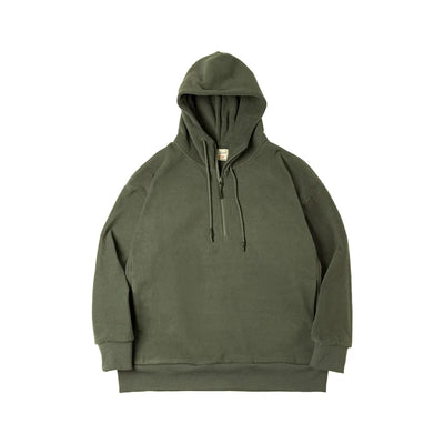 Maden Double-sided Polar Fleece Sweatshirt for Men Thickened Warm Hoodies  Autumn and Winter Solid Color Straight-fit Outerwear