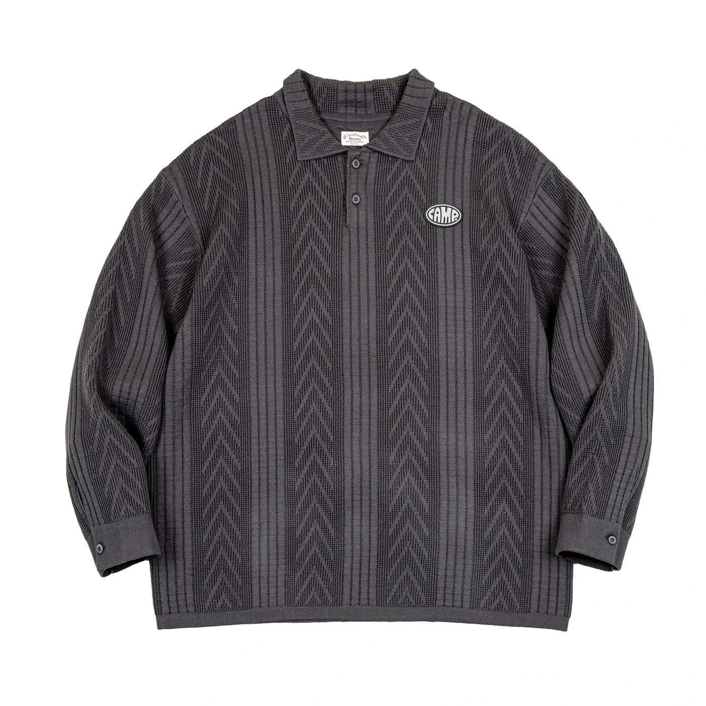 Maden Casual Jacquard Polo Sweaters Men's Texture-Rich Knit Pullover Dark Gray Jumper Amekaji Workwear Winter Christmas Jersey
