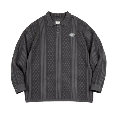 Maden Casual Jacquard Polo Sweaters Men's Texture-Rich Knit Pullover Dark Gray Jumper Amekaji Workwear Winter Christmas Jersey