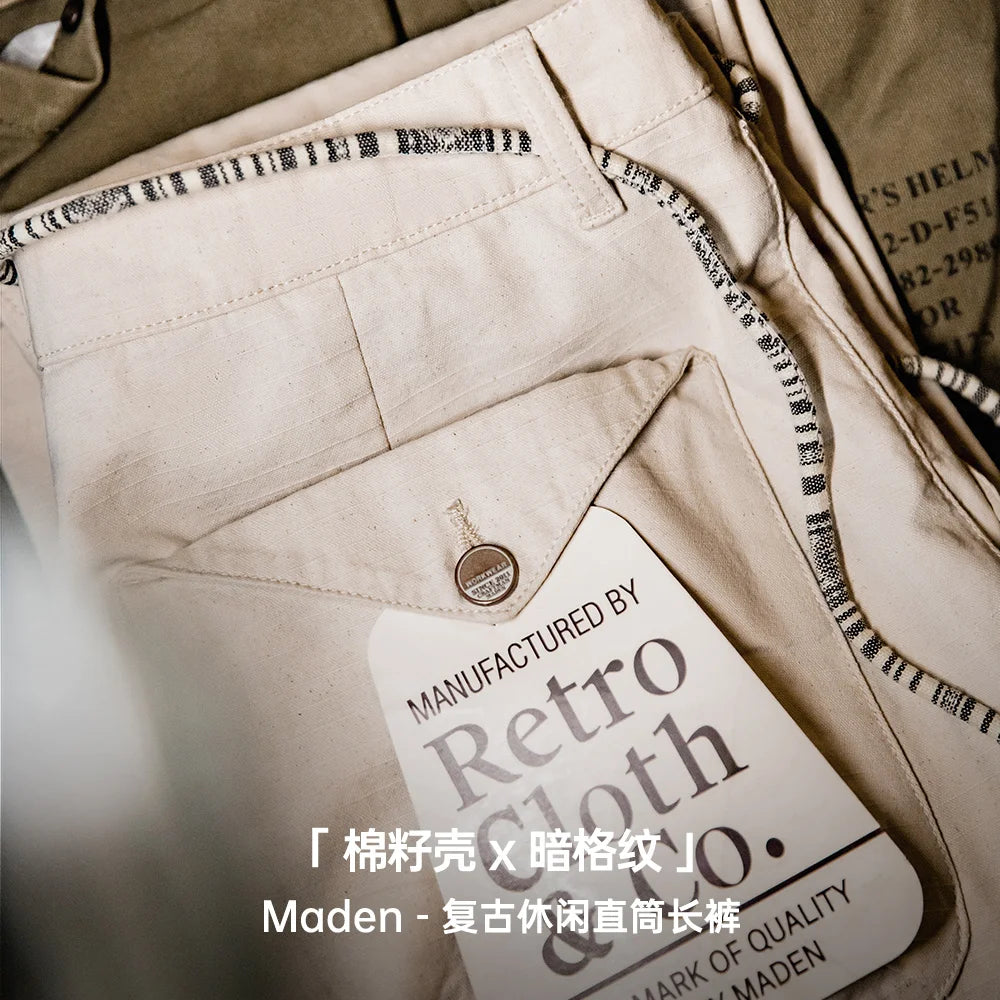 Maden American Vintage Cotton Seed Shell Casual Pants Amekaji Men's Loose Straight Pants Designer Essential Trousers Streetwear
