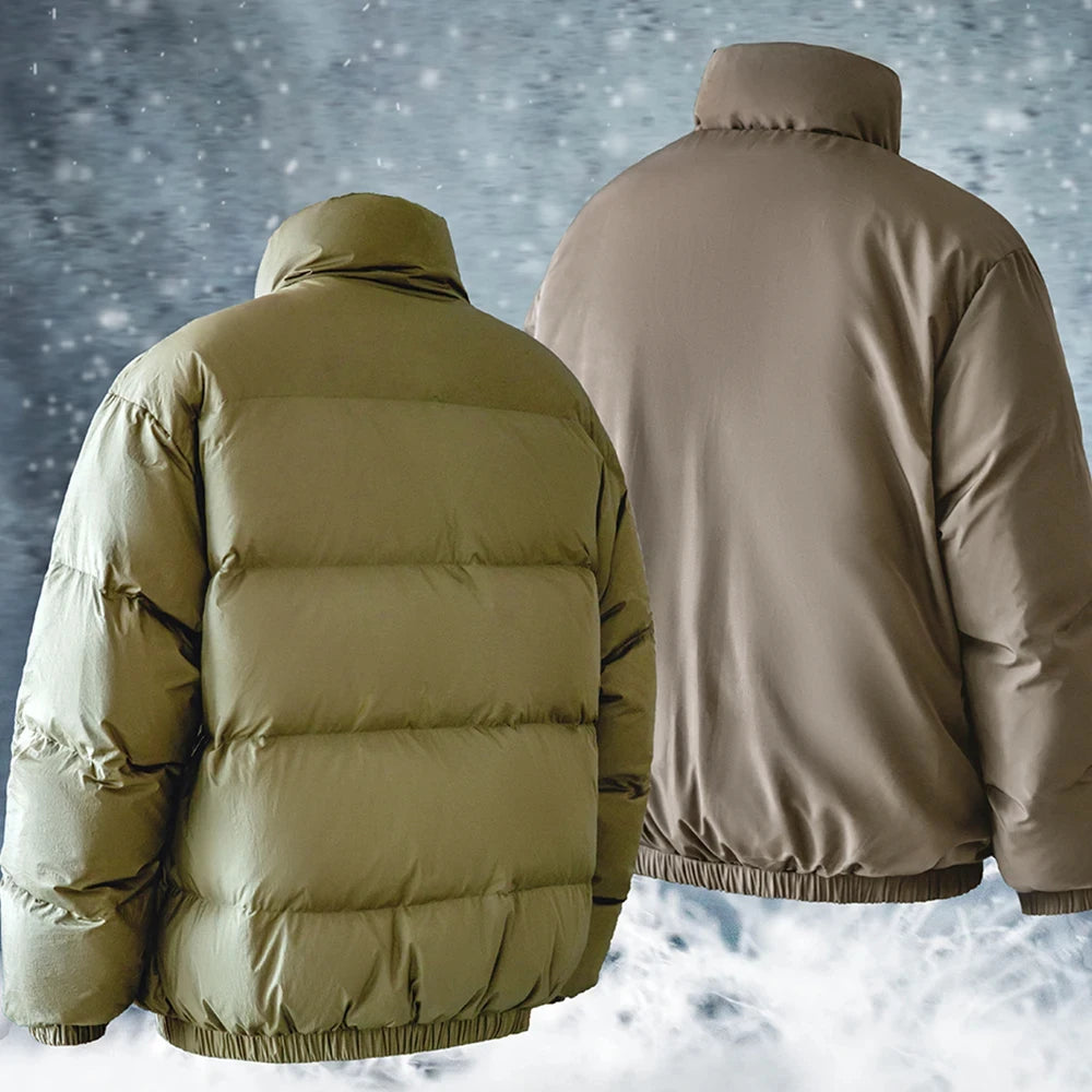 Maden Winter Reversible Down Jacket for Men White Duck Down Filling Versatile Stand-up Collar Warm Coat Mens Solid Color Jacket