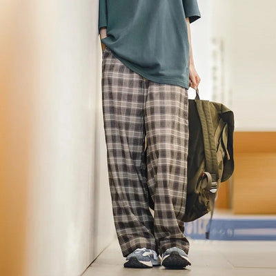 Traff Pantalones Casual Vintage de Cuadros Amplios