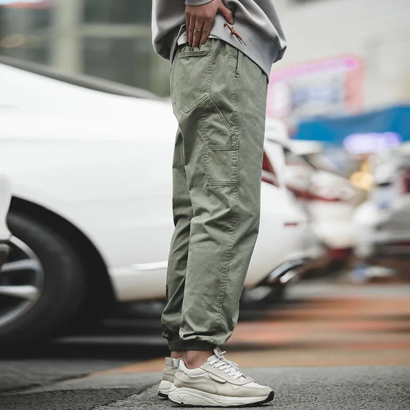 Maden Vintage Drawstring Pants Men's Spring and Fall Elastic Waist Harem Style Casual Trousers Letter Print Joggers Bottoms