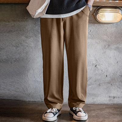 Maden Easypants Casual Pants Iron-free Anti-wrinkle Loose Straight Fit Solid Elastic Waistband with Pocket Design, Trousers
