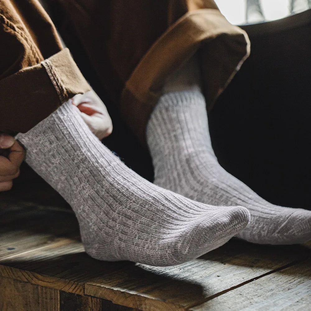 Maden Retro Knitted Mid-calf Cotton Socks Casual Sports Sweat-absorbent Breathable Long Socks Same Style for Men and Women