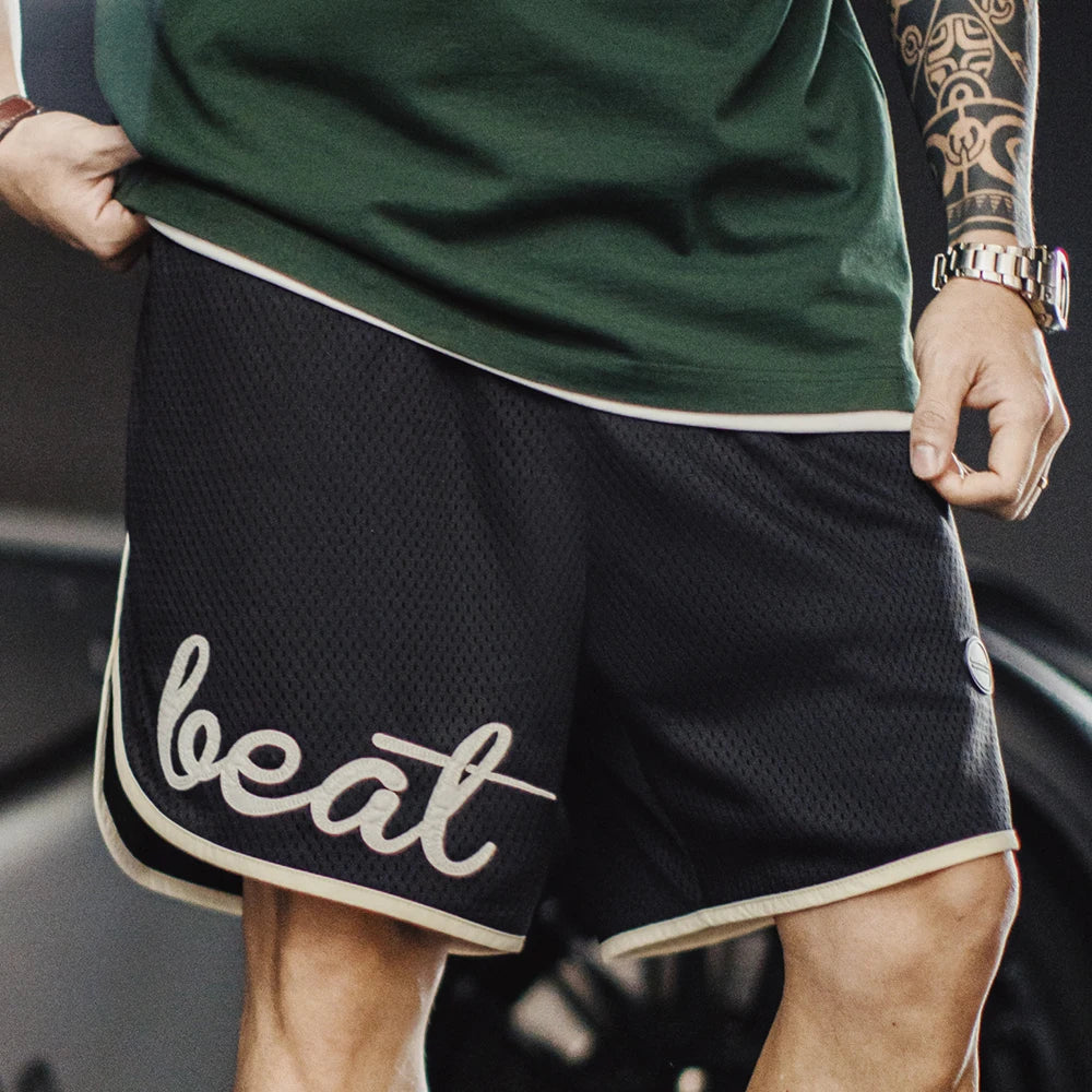 Maden Casual Outdoor Black Mesh Shorts Men's Summer Breathable Basketball Shorts with Elastic Waist Quick-Dry Beach Sports Pants