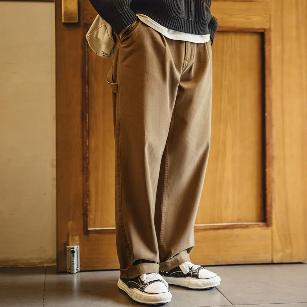 Maden Vintage Lumberjack Casual Pants Loose-Fit Straight-Leg Trousers Cotton Twill Khaki Long Pants Men's Versatile Fall Bottoms