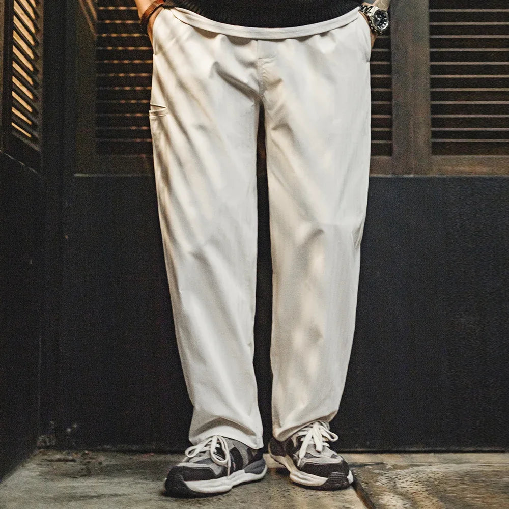 Maden Herringbone Easypants Casual Pants Cleanfit Straight Tapered Solid Color Elastic Waistband Pocket Design Long Pants