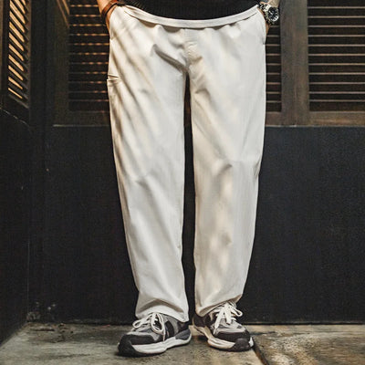 Maden Herringbone Easypants Casual Pants Cleanfit Straight Tapered Solid Color Elastic Waistband Pocket Design Long Pants