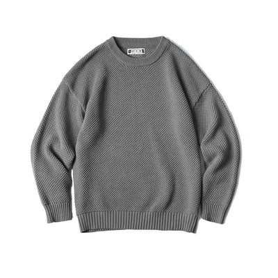 Maden Workwear Men's Vintage Heavyweight Grey Pineapple Pattern Sweater Thickened Round Neck Lazy Autumn Knit