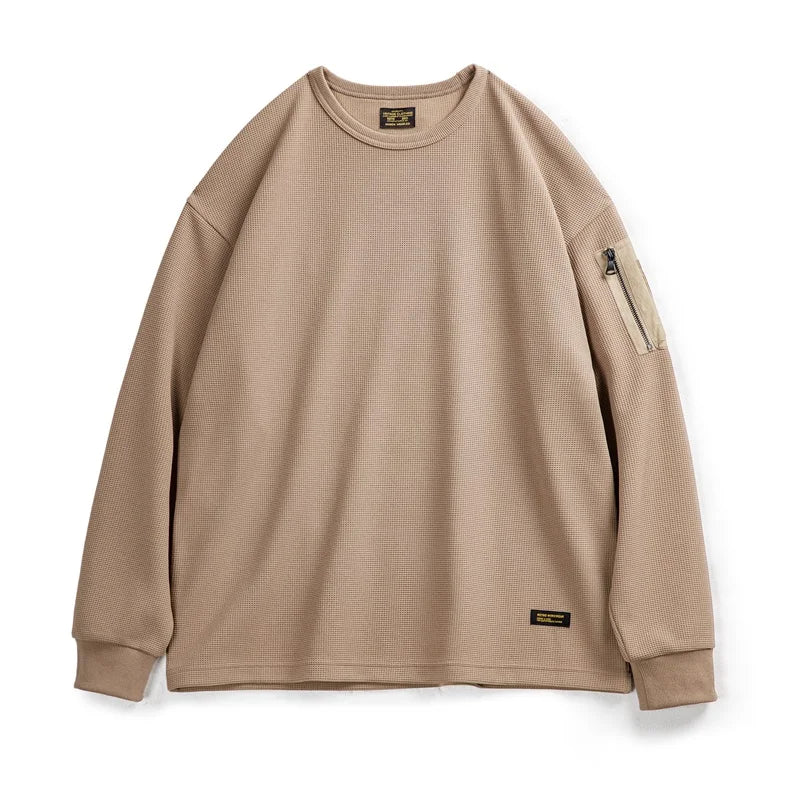 Maden Workwear Mountain Outdoor MA1 Waffle Sweatshirt Functional Wind Drape Versatile Round Neck Long-sleeved T-shirt Men