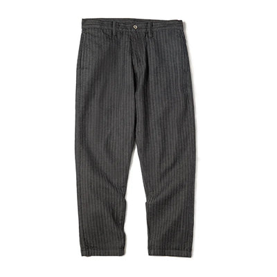 Maden Retro 12.8oz Grey Striped Jeans Straight Fit Zip Fly with Pockets Versatile Herringbone Trousers for Men's Spring and Fall