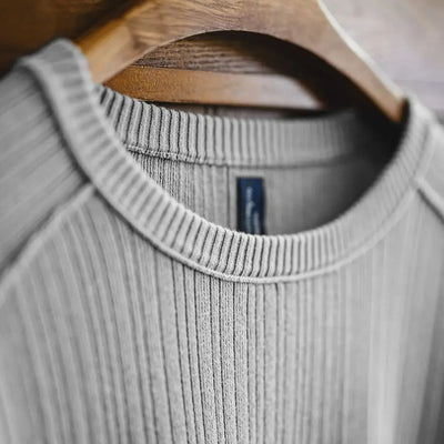 Maden Men's Vintage Striped Cotton Knitted Sweater Gray Long Sleeve Patchwork Pullover Casual Knitwear Tops for Fall Spring