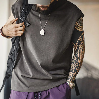 Maden Heavyweight Knitted Broad Shoulder Vest Sports Cotton Solid Sleeveless T-shirt for Men's Summer Tops Tee