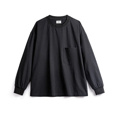 Maden Casual Solid Color with Pocket Design Long-sleeved T-shirt Round Neck Cityboy Loose Cotton Inner Layering Shirt for Men