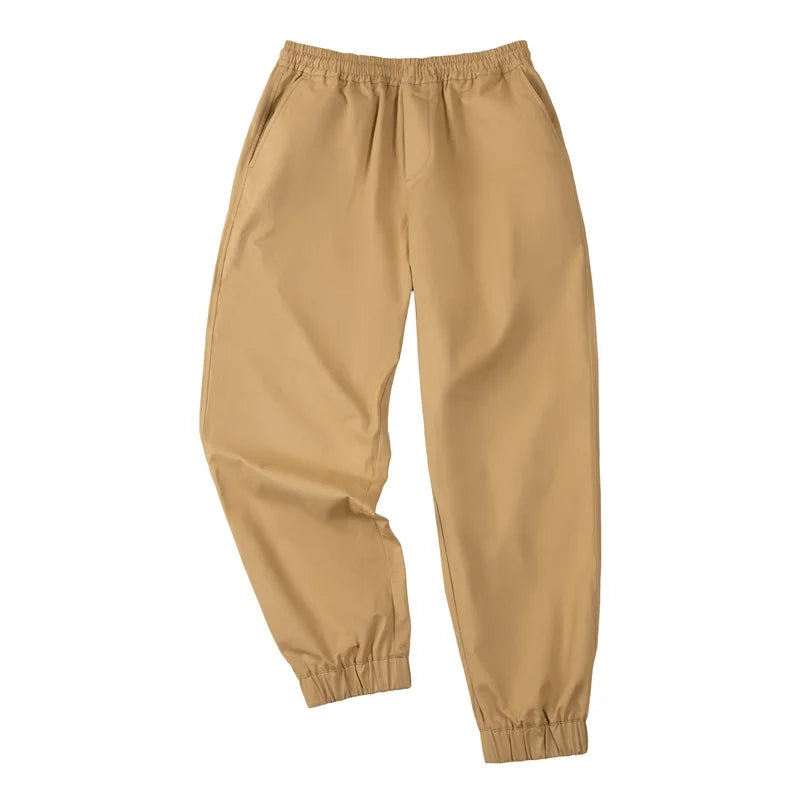 Maden Casual 100% Cotton Stretch Twill Tapered Pants Khaki Elastic Waist Joggers Cuffed Pants Classic Outdoor Workout Trousers