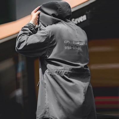 Maden Retro M51 Windbreaker Hooded Parka Fish-tail Hem Print Jacket Long-length Gray Overcoat for Men Spring and Fall Outerwear