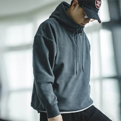 Maden Double-sided Polar Fleece Sweatshirt for Men Thickened Warm Hoodies  Autumn and Winter Solid Color Straight-fit Outerwear